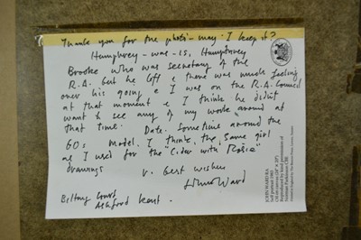 Lot 1528 - *John Stanton Ward (1917-2007) ink and watercolour - Seated Lady, a presentation inscription beneath the mount (a copy verso) to Humphrey Brooke, Secretary of the Royal Academy, also attached verso...