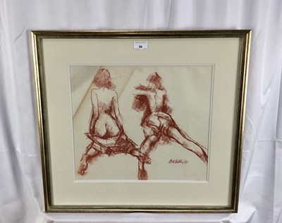 Lot 89 - Peter Collins (1923-2001) red crayon sketches - female nude, signed and dated '81, 35cm x 40cm, in glazed gilt frame