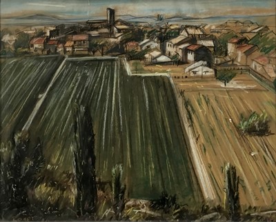 Lot 85 - Roger, 1980s pastel - Extensive Italian Landscape, signed and dated '81, 47cm x 60cm, in glazed frame