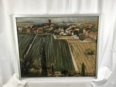 Lot 85 - Roger, 1980s pastel - Extensive Italian Landscape, signed and dated '81, 47cm x 60cm, in glazed frame