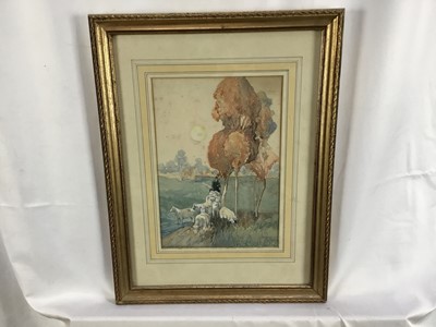 Lot 91 - Jaques Browne, early 20th century watercolour - Shepherd and Flock in a Lane, signed and dated '16, in glazed gilt frame