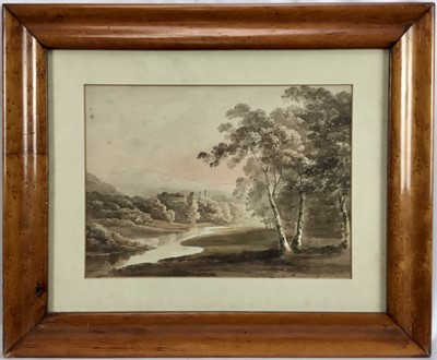 Lot 83 - Alfred Nicholson (1788-1833) watercolour - The seat of Alex Tritton, 20cm x 28cm, in glazed birds-eye maple veneered frame