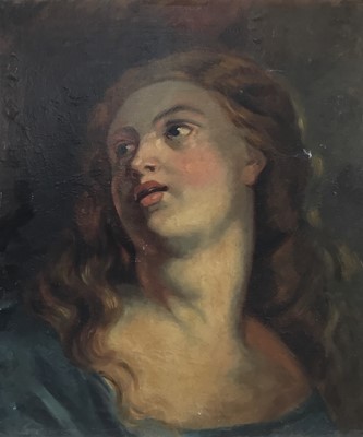 Lot 81 - Continental School, oil on canvas laid on board - Classical Female, 52cm x 45cm, unframed