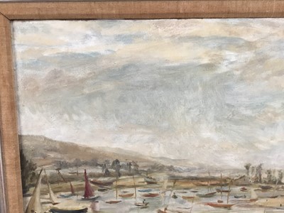 Lot 84 - E. Solomon, 1930s oil on canvas - Boats on the Estuary, signed and dated '36, 40cm x 50cm, framed
