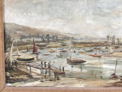 Lot 84 - E. Solomon, 1930s oil on canvas - Boats on the Estuary, signed and dated '36, 40cm x 50cm, framed