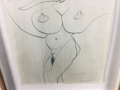 Lot 93 - Henri Kirchner, pen and ink drawing, female nude, first half 20th century, signed, 25cm x 20cm, in glazed frame