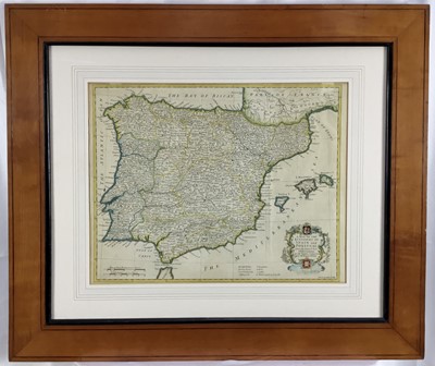 Lot 100 - 18th century hand coloured engraved map - The Kingdoms of Spain and Portugal, R. W. Seale, London 1744, 38cm x 48cm, in glazed frame