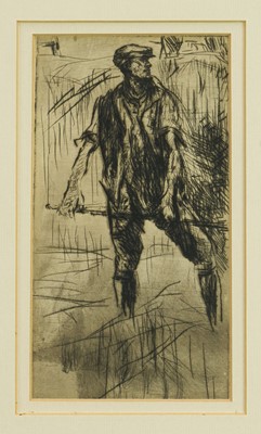 Lot 1100 - Harry Becker (1865-1928) etching - Farmworker, 18cm x 10cm, in glazed gilt frame