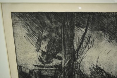 Lot 1098 - Harry Becker (1865-1928) signed etching - Horse in the Stable, 34.5cm x 43.5cm, in glazed frame