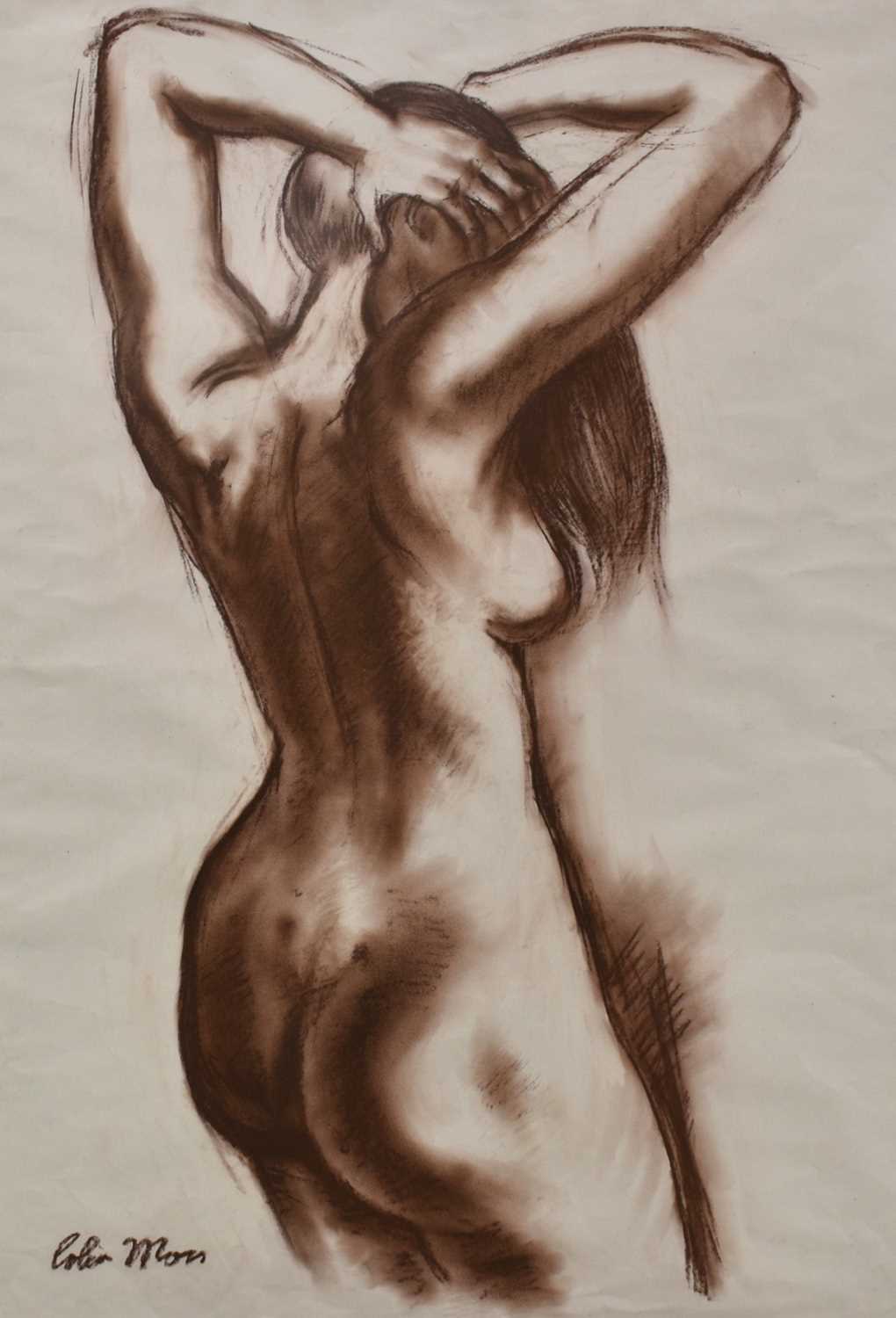Lot 1095 - *Colin Moss (1914-2005) brown chalk - Female Nude, signed, 83cm x 58cm, in glazed frame