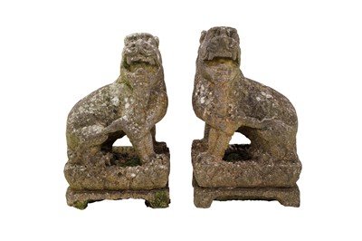 Lot 1614 - Pair of antique, probably 19th century Chinese carved stone dragon figures