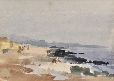 Lot 247 - John Burman (b. 1936) two watercolours - Felixstowe Beach undercliff, 27cm x 37cm and Summer Meadows, Holbrook 36cm x 55cm, both signed, in glazed frames