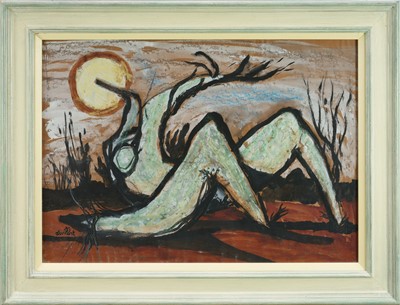 Lot 1104 - Roy Turner Durrant (1925-1998) gouache - Night Lightening, signed and dated '51, 43cm x 60cm, in glazed painted frame