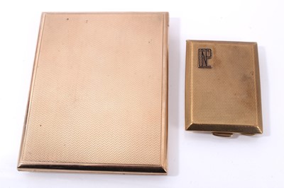 Lot 846 - Asprey 9ct gold cigarette case with engine turned decoration and Asprey Patent sliding hinge, London 1930, 10.5cm x 8.5cm, together with a similar 9ct gold match book case (Birmingham 1927), 6.5 x...