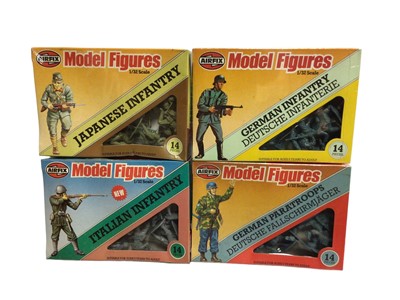 Lot 275 - Airfix 1:32 Scale Model Figures WWII Soldiers including American Infantry (x7), British Infantry (x7), Italian Infantry (x2), Japanese & German Infantry, German & British Paratroops and Commandos,...