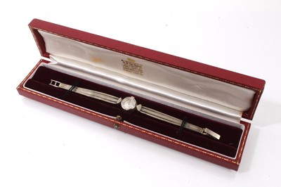 Lot 873 - 1960s ladies Omega 9ct white gold wristwatch on a 9ct white gold Milanese bracelet, London 1962, in a Garrard & Co. leather box.