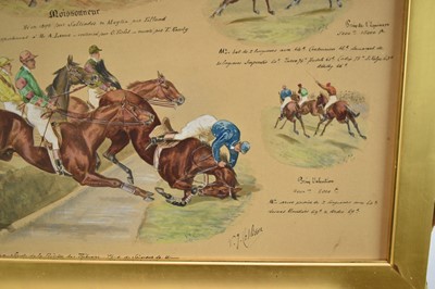 Lot 1281 - V.J. Collinson watercolour - The Victories of the Race Horse Moissonneur, signed and inscribed, 46cm x 60cm, in gilt frame