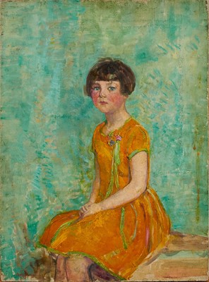 Lot 1441 - Amy Watt (1900-1956) oil on panel, portrait of Mary Millar Watt as a young girl, signed, 36 x 27cm