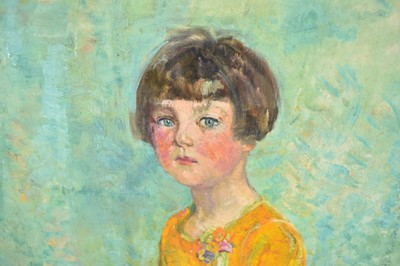 Lot 1441 - Amy Watt (1900-1956) oil on panel, portrait of Mary Millar Watt as a young girl, signed, 36 x 27cm