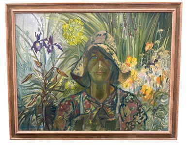 Lot 1445 - *Mary Millar Watt (1924-2023) oil on canvas, Self portrait with flowers, signed, 71 x 91cm, 1990 Royal Academy exhibition label verso, framed