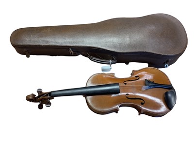 Lot 2264 - Old violin with two violin bows in a case