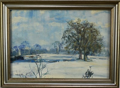 Lot 1447 - Amy Watt (1900-1956) oil on board, Winter - Upper Park, Dedham, signed, titled verso, 25 x 36cm, framed