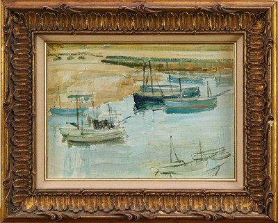 Lot 1449 - Amy Watt (1900-1956) oil on board, Fishing Boats, St Ives, titled verso, 19 x 26cm