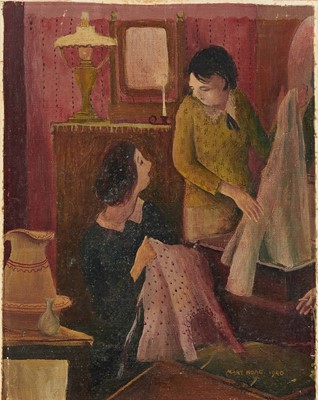 Lot 1458 - Mary Hoad (1908-1968) oil on canvas laid down onto board, The dressmaker, 36 x 29cm