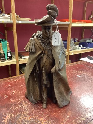 Lot 177 - Karin Churchill (1930-2018), bronze resin sculpture of Sir Winston Churchill in Garter robes signed with monogram, 38.5cm high excluding turned plinth and with fitted wooden carrying case. Provenan...