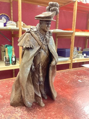 Lot 177 - Karin Churchill (1930-2018), bronze resin sculpture of Sir Winston Churchill in Garter robes signed with monogram, 38.5cm high excluding turned plinth and with fitted wooden carrying case. Provenan...