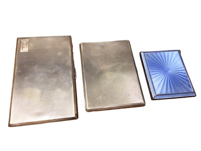Lot 40 - Art Deco silver and blue guilloche enamel cigarette case and two other Art Deco silver cigarette cases (3)