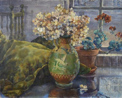 Lot 1463 - *Louise Millar Watt (contemporary) oil on canvas, still life in a Japanese vase, signed, 42 x 50cm