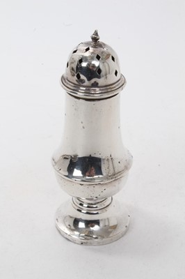 Lot 551 - 1930s silver caster of baluster form, with pierced slip in cover, on a weighted pedestal base (Birmingham1933) Aaron Lufkin Dennison. All at approximately 4ozs. 13.5cm overall height.