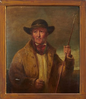 Lot 1349 - John James Masquerier (1778-1855) oil on board - 'Boone, portrait of a shepherd named Boone of Lewis Downs', titled verso nad dated 1840, 35.5cm x 30.5cm.