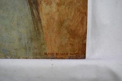 Lot 1467 - *Mary Millar Watt (1924-2023) oil on panel, figure carrying a basket, signed, 28 x 22cm