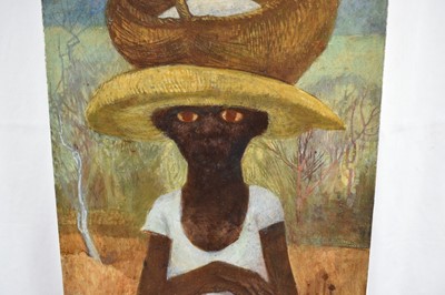 Lot 1467 - *Mary Millar Watt (1924-2023) oil on panel, figure carrying a basket, signed, 28 x 22cm