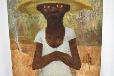 Lot 1467 - *Mary Millar Watt (1924-2023) oil on panel, figure carrying a basket, signed, 28 x 22cm