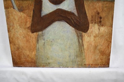 Lot 1467 - *Mary Millar Watt (1924-2023) oil on panel, figure carrying a basket, signed, 28 x 22cm