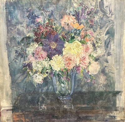 Lot 2 - Amy Watt (1900-1956) oil on canvas, still life of flowers in a glass vase, 60 x 60cm