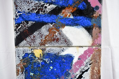Lot 1139 - Rita Moiret (1912-1994) enamel composition, abstract, comprised of three panels, 115 x 28cm