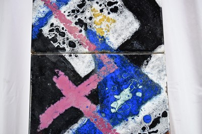 Lot 1139 - Rita Moiret (1912-1994) enamel composition, abstract, comprised of three panels, 115 x 28cm