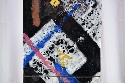 Lot 1139 - Rita Moiret (1912-1994) enamel composition, abstract, comprised of three panels, 115 x 28cm