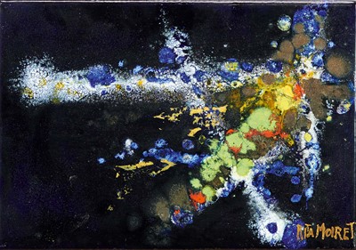 Lot 1474 - Rita Moiret (1912-1994) enamel composition, abstract, signed, 25 x 34cm