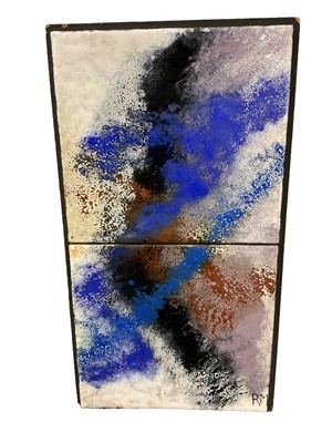 Lot 285 - Rita Moiret (1912-1994) enamel composition, abstract, initialled, one panel, 66cm x 36cm