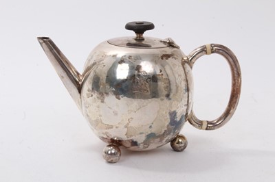 Lot 575 - Plain Victorian silver bullet-shaped teapot with loop handle with ivory insulators raised on ball feet (London 1885) 6 ozs all at