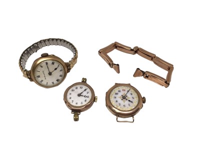 Lot 12 - Antique 9ct rose gold ladies wristwatch on 9ct rose gold bracelet, together with two other vintage 9ct gold cased watches (3)