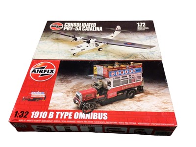 Lot 288 - Airfix selection of model kits including 1:72 Scale Catalina No.05007 & Bristol Bulldog No.01083, 1:32 Scale 1910 B Type Ominbus AO6443, Birds & other military vehicles (17 items)