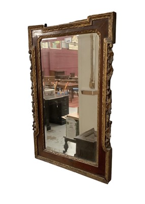 Lot 1636 - George I style walnut wall mirror, with bevelled plate in kit-kat style frame with ornamental carved swags 76 x 50cm