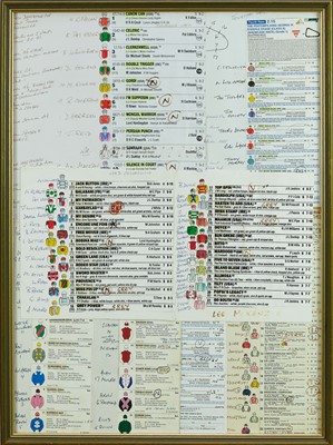 Lot 1256 - Peter Bromley, collection of personalised race cards as annotated and used by Bromley on race days, to include The 1995 Cheltenham Gold Cup, Champion Hurdle, The King George VI Steeple Chase, Racin...