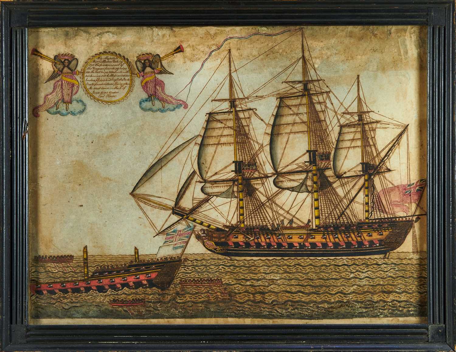 Lot 1370 - Fine pair of 18th century pen, ink and watercolour ship portraits